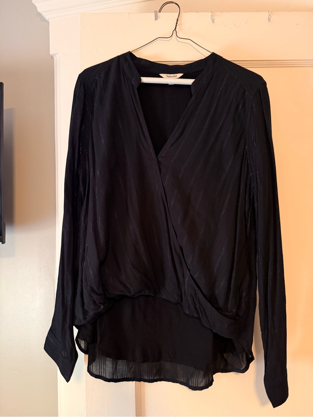 Splendid Black Surplice Long-Sleeve Women's Top - Splendid